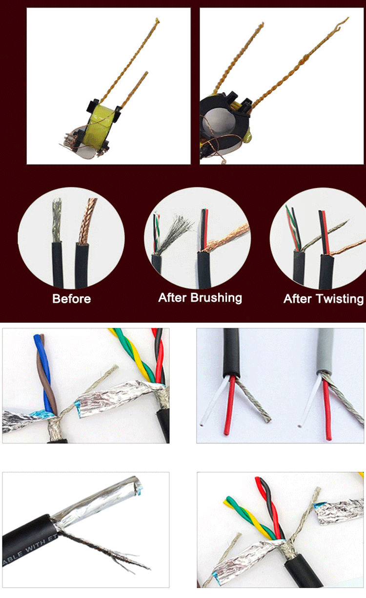 10W Motor Power Shielded Wire Brushing Machine with Braided Wire Reeling Capability
