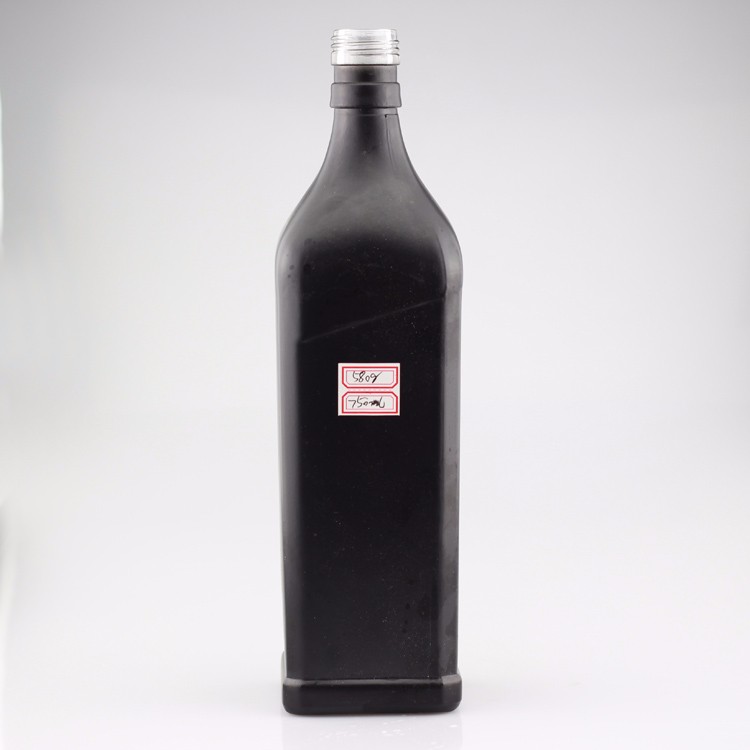 750ml Glossy Black Glass Vodka Painted Bottles Screen Printing Gin Closure Liquor Bottle