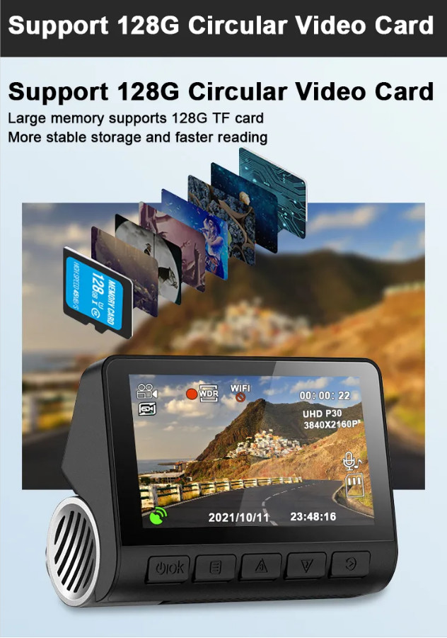 2K UHD Car Dash Cam GPS WiFi Car Camera Recorder 24H Parking Monitor
