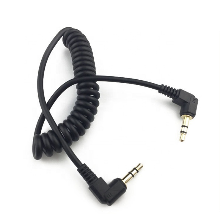 OEM Coiled 1m Male To Male 90 Degree Right Angle 3.5mm TRS Stereo Audio Jack Cable