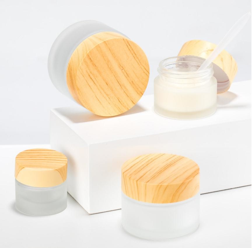 Glass lotion bottles with bamboo design matte glass 30g 50g 100g