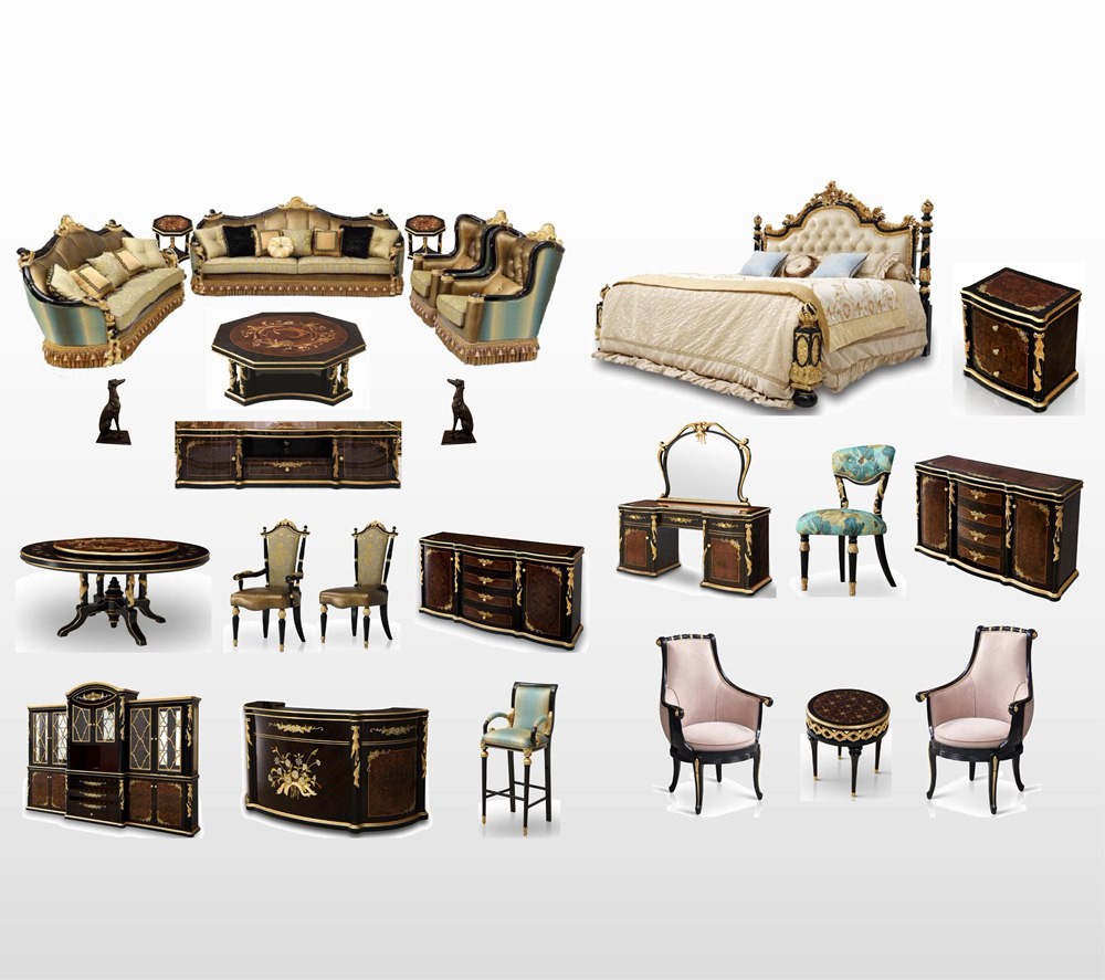 Gold Foil High Gloss Antique Wood Luxury Carving Home Furniture