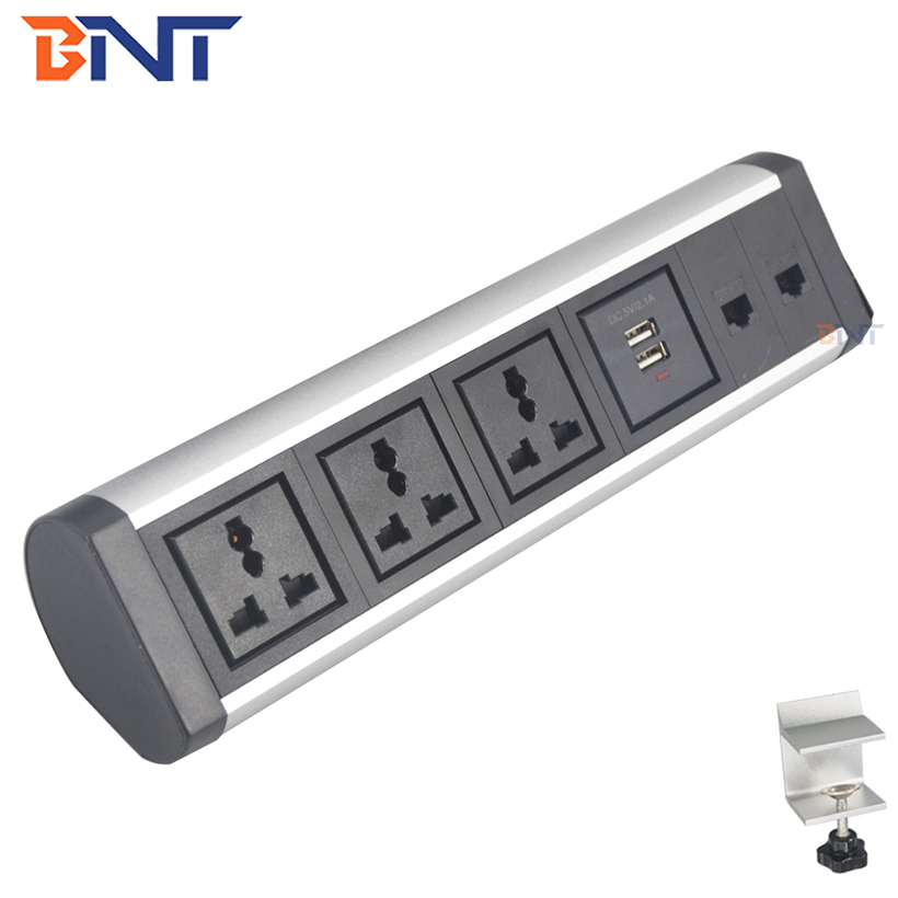 Aluminum alloy office furniture multimedia clamp mount table socket