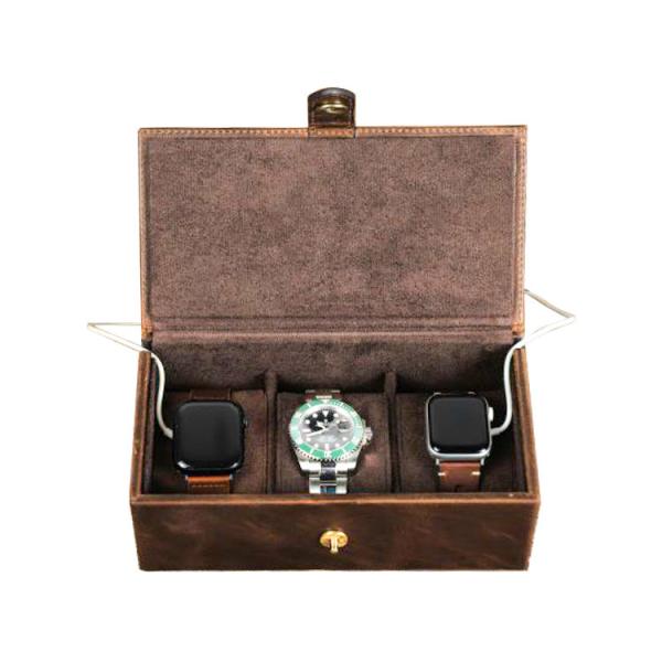 3 Slots Luxury Double Open Watch Box Case Cow Leather Watch Travel Case Storage
