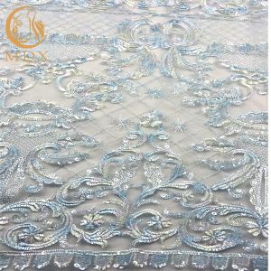 Soft Touching Sparkly Lace Fabric Embroidery Mesh 135cm Width For Dressmaking