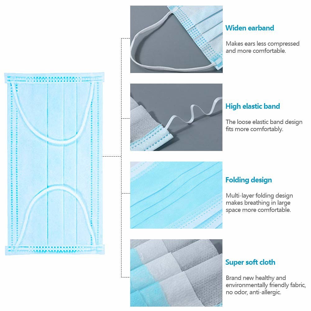 Earloop Procedure Masks 3 Ply Disposable Face Mask Blue And White