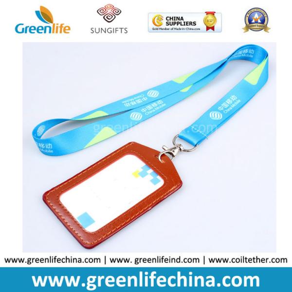 Custom Printed Silkscreen Printing Logo Working Lanyard Holder w/Leather Card