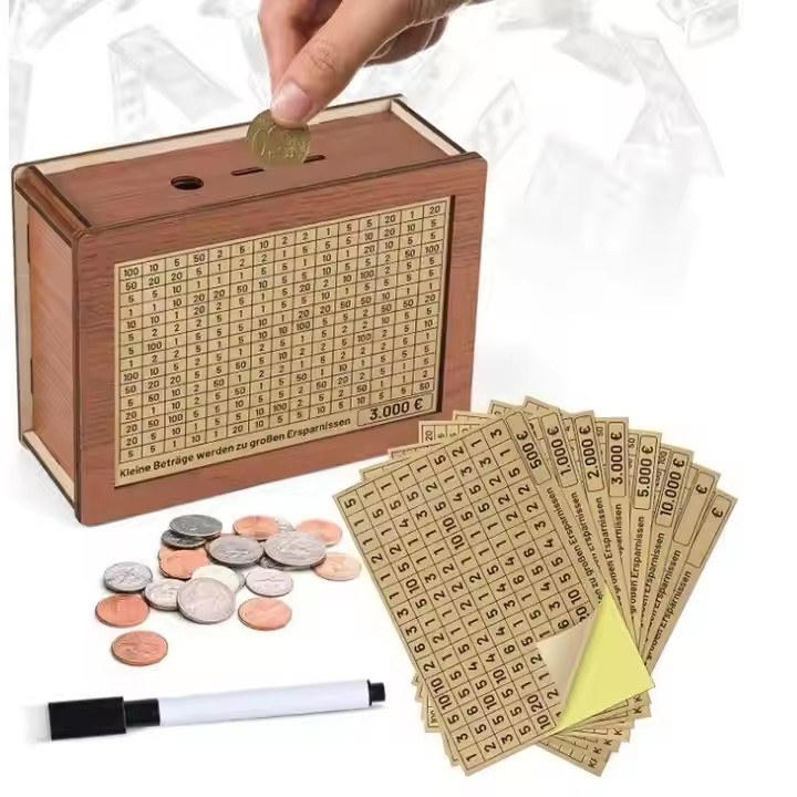 Cute Square Wooden Piggy Bank - Adorable Savings Container Durable Wooden Design for Kids and Adults