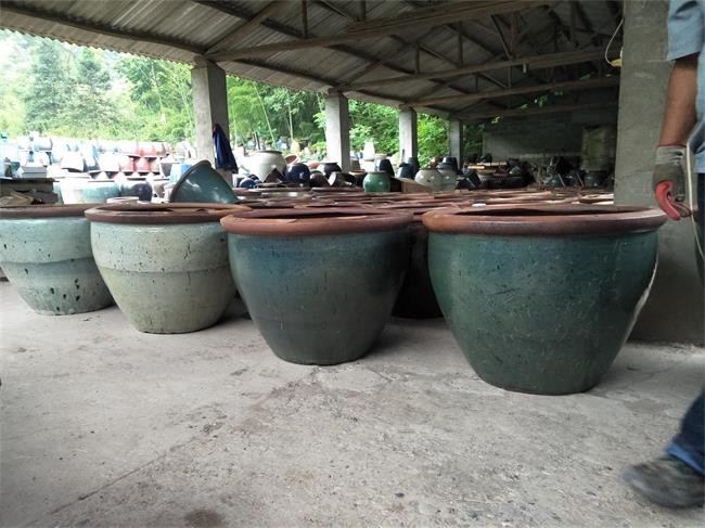 Green Archaize Glazed Round Rustic Outdoor Plant Pots