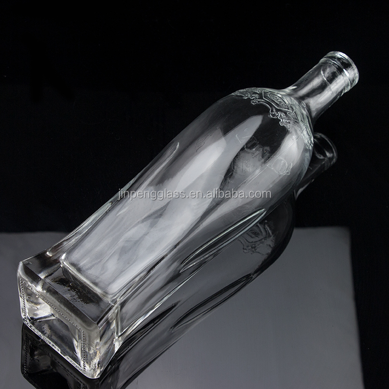 750ml Super Flint Round Shoulder Square Based Rum Vodka Liquor Glass Bottle With Cork