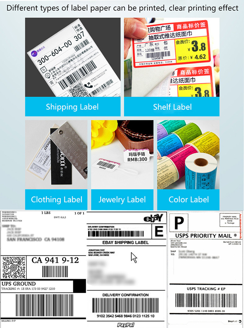Label Express Waybill Product Price Sticker USB Bluetooth 4 Inch Thermal Barcode Printer For MAC OS Windows Android IOS