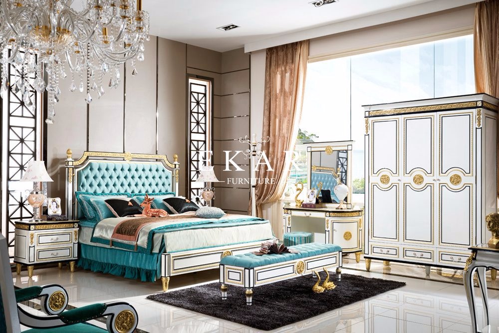 High Class Bedroom Dressing Desk Curved Gold Mirror FLN-M-ZJ201