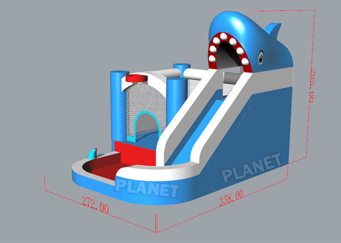 2.72x3.58x2.85mH Inflatable Bounce House Water Slide Shark Shape