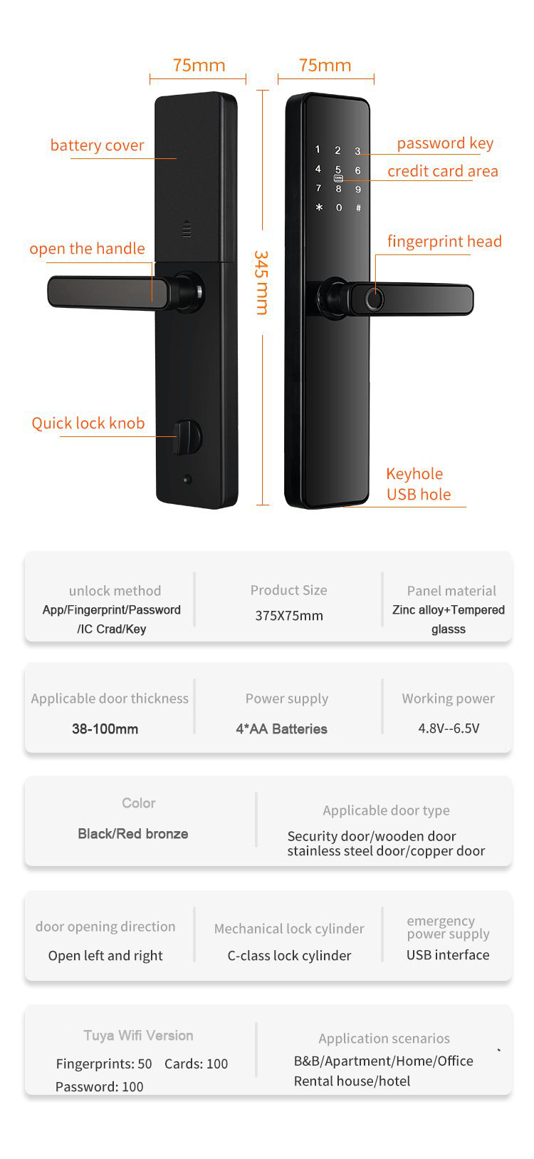 6068 Mortise TTlock Wifi Tuya Door Lock With Fingerprint And Password