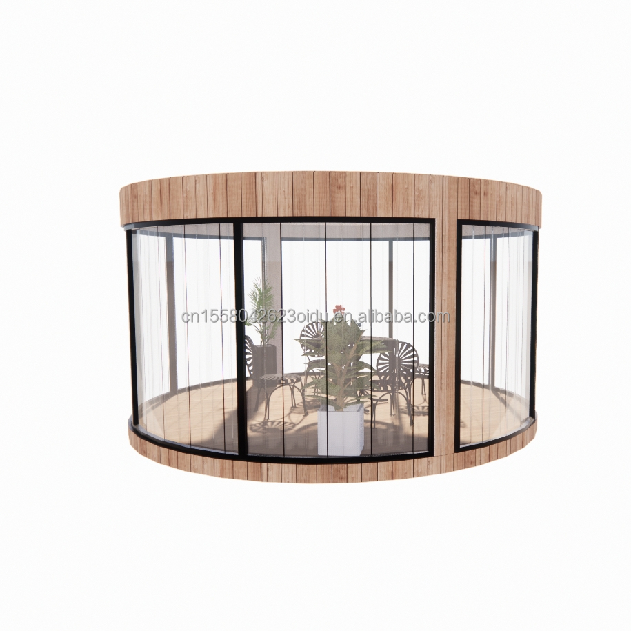 Galvanized Steel Square Tubes EU Standard Wooden Houses Glass Sunshine House Prefab Mobile Shop Store for Garden Cafe