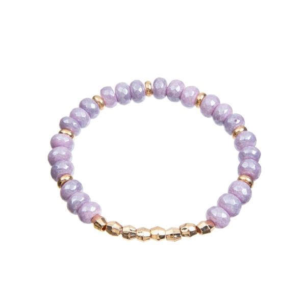 Electroplated Lilac Purple Handmade Beads Bracelets , Faced Stretchy 8mm Bead