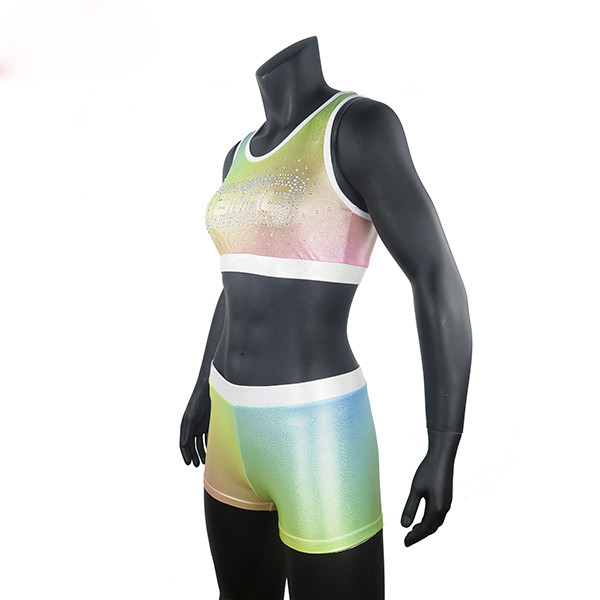 Breathable Metallic Cheer Dance Clothes , Cheerleader Warm Up Suits With Rhinestones