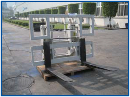 Forklift hinged forks with bucket for handling lumber