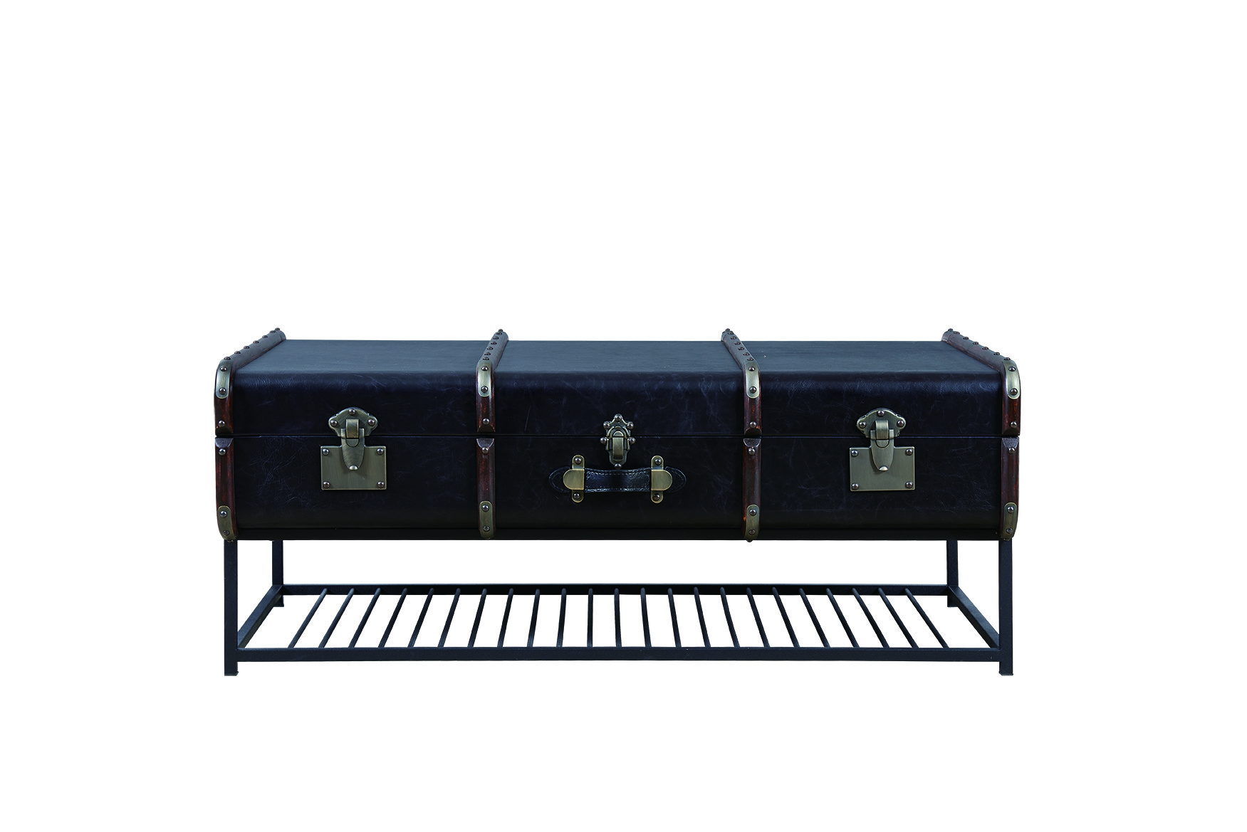 Top Genuine Leather Side Coffee Table Metal Lock Steel Frame With Drawers