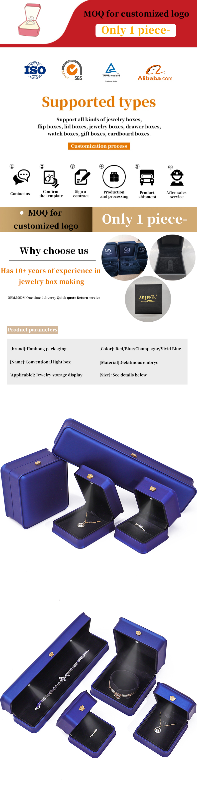 Glossy Dark Blue Sleek Faux Leather LED Jewelry Box for Luxury Storage Display