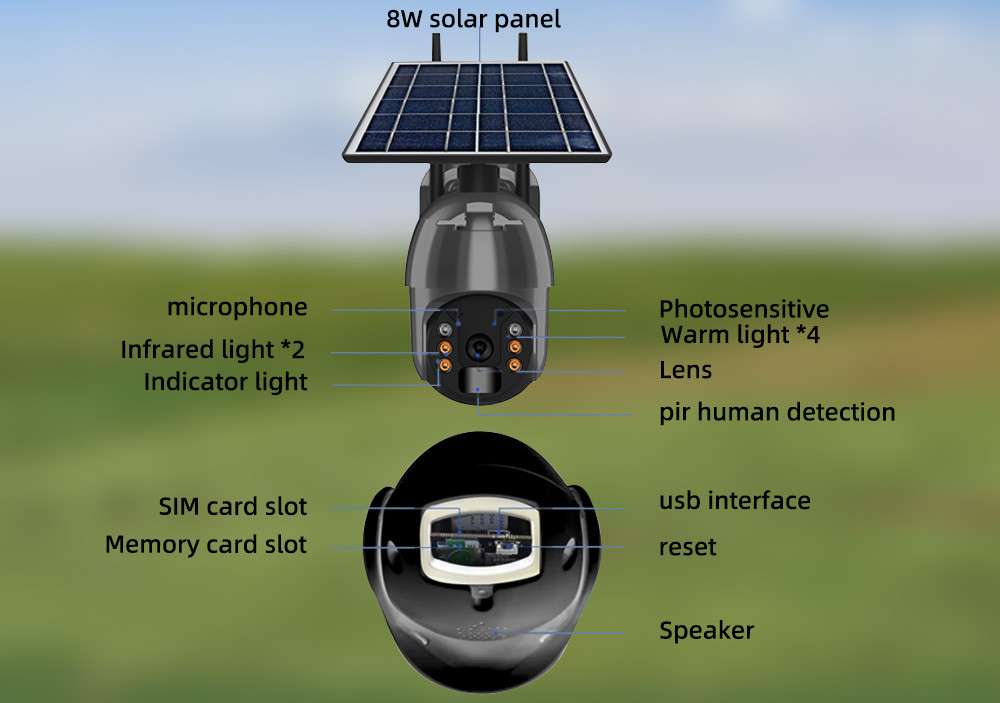 2K Solar Security Camera Outdoor WiFi Surveillance Spotlight 4MP Pan Tilt