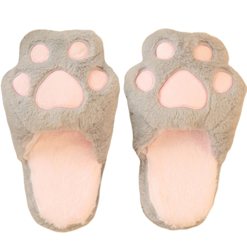 Non Slip 25cm Cat paw Shape Kids Plush Slippers