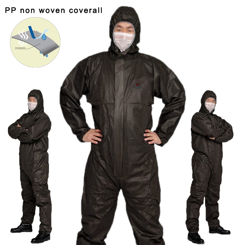 Pp Non Woven Construction Dust Proof Agriculture Disposable Coverall Breathable Black