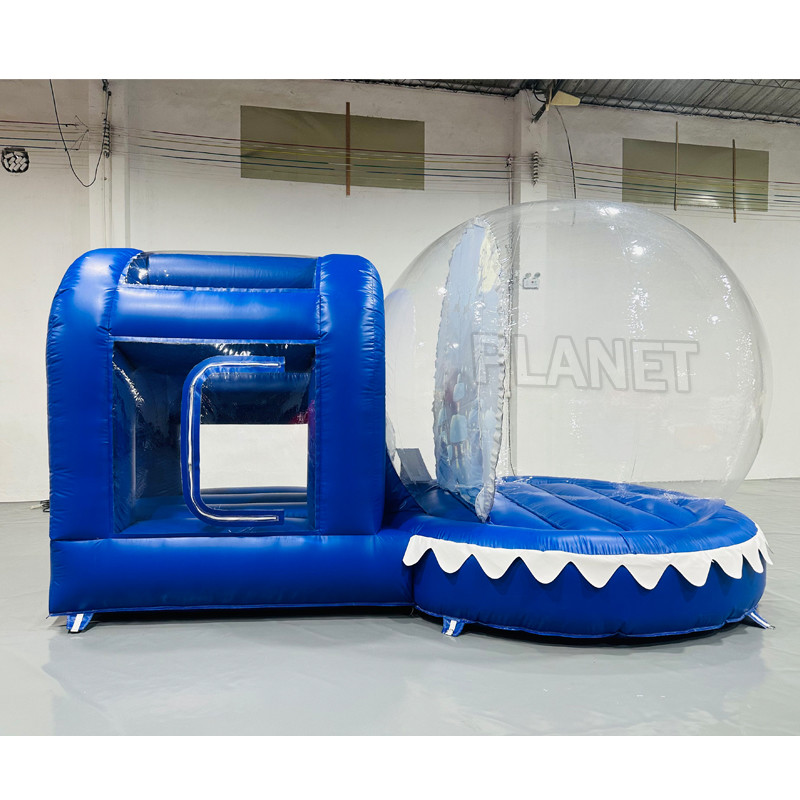 3m Christmas Advertising Inflatable Snow Globe Photo Booth With Jumping Bouncing Tunnel