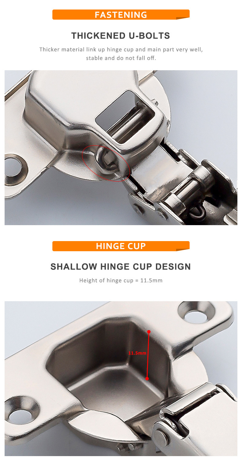 Two Hole Stainless Steel 201 Overlay Cabinet Hinges 11.5mm Depth