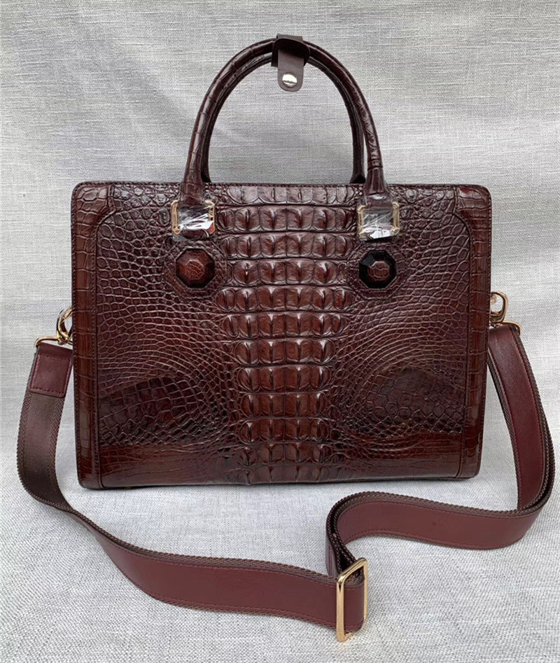 Genuine Crocodile Skin Businessmen Laptop Briefcase Exotic Alligator Leather Male Working Handbag Large Shoulder Bag