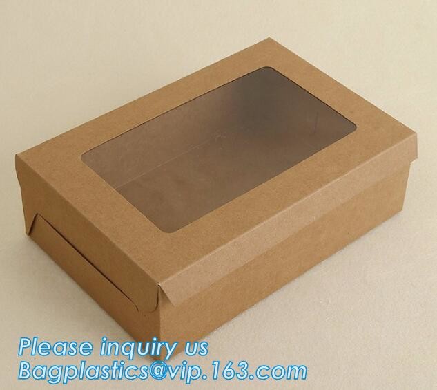Cheap Cardboard foldable kraft paper lunch box with window,Lunch noodle fast food kraft paper box by customized logo pri