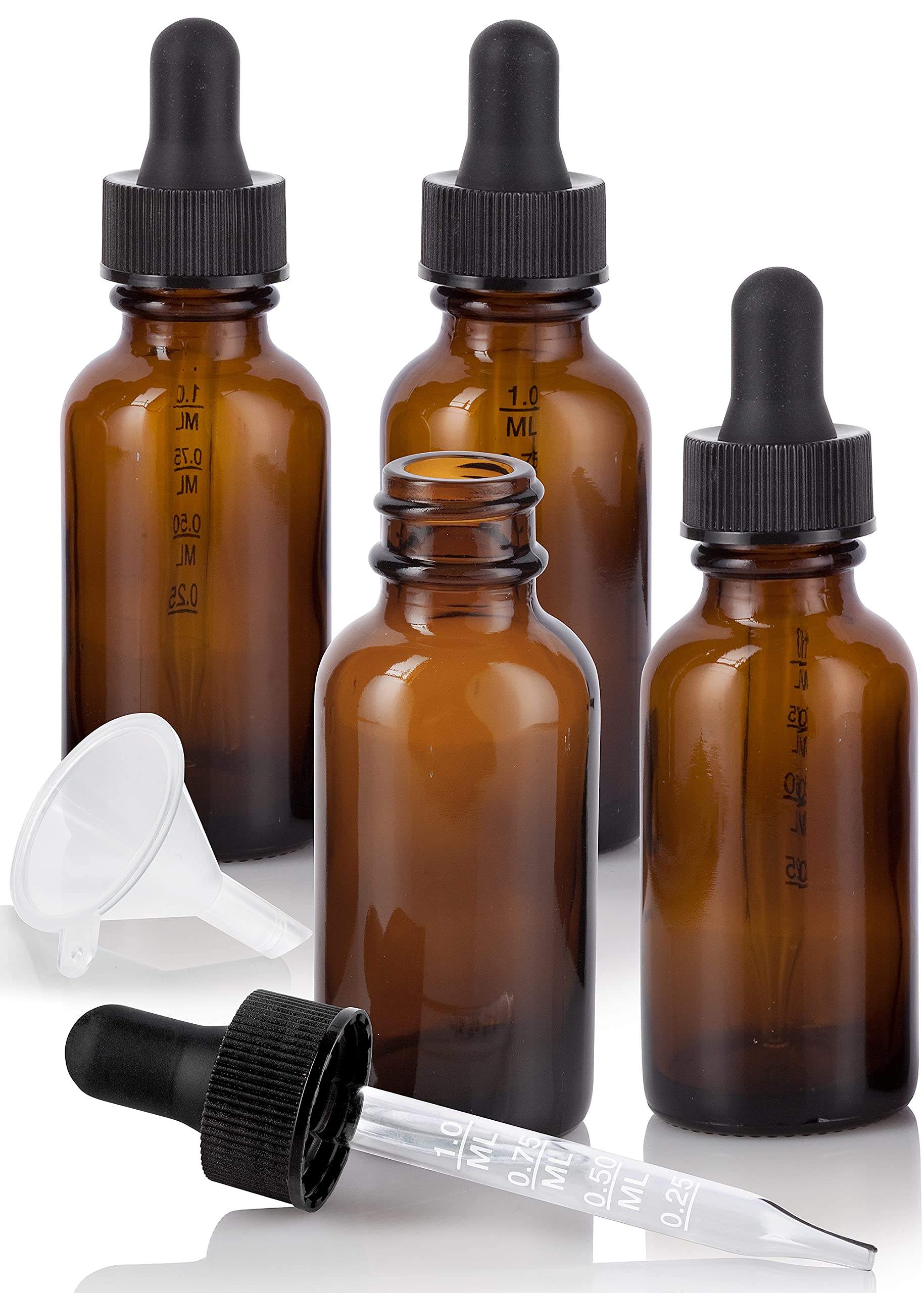 Graduated Scale Amber Glass Cosmetic Containers 0.7oz 30ml Dropper Bottles With Pipette
