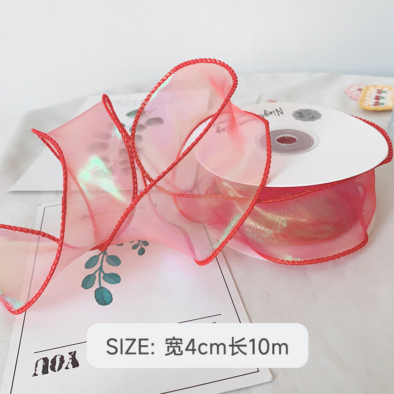 40mm Polyester Organza Ribbon With Satin Edge Shinny Pink Organza Ribbon