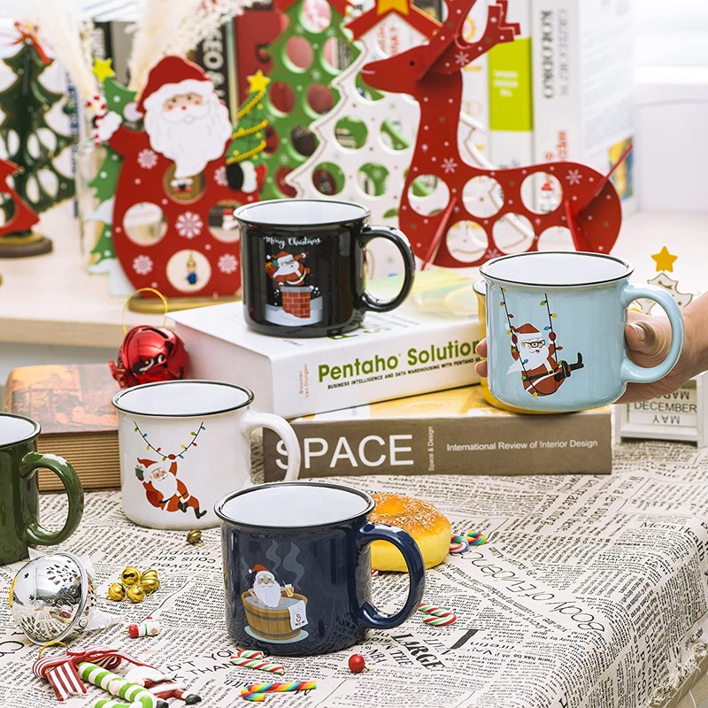 14oz Ceramic Christmas coffee mug, Stoneware Coffee Mug with Santa Design Best Gift for Festival