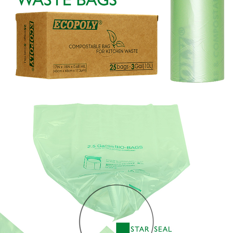 3gallon biodegradable and compostable kitchen trash bag