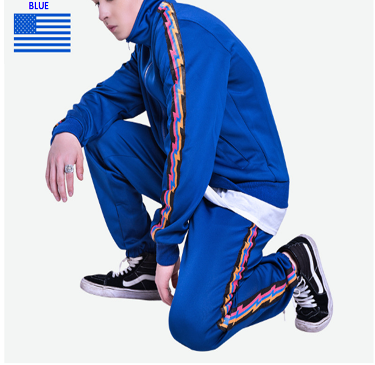 Turn Down Collar Mens Striped Tracksuit Support Design Your Own Custom Logo