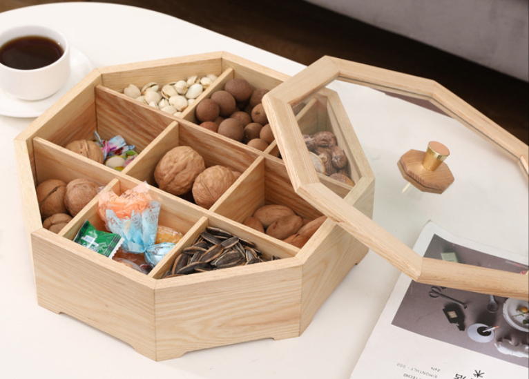 Solid wood storage box dried fruit nut box divided grid with lid walnut nine grid box