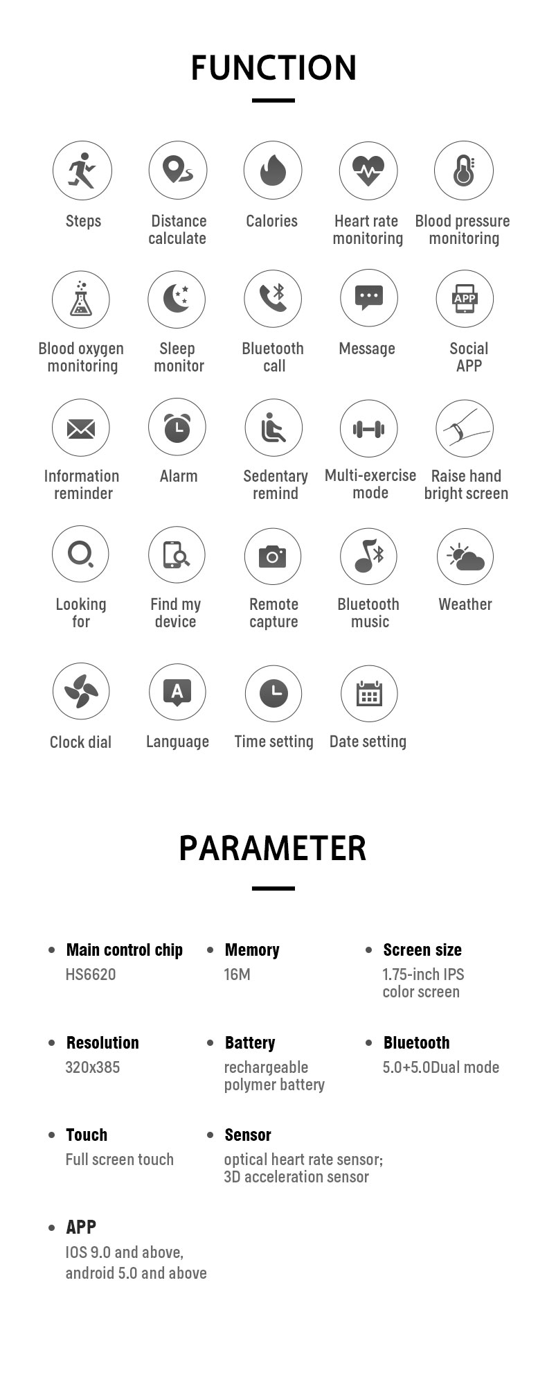 HL75 SmartWatch Detectable IPS Full Touch Heart Rate Fitness Tracker