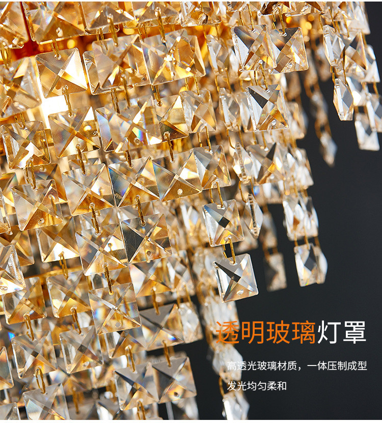 Titanium Gold Glass Chandelier Crystals Luxury Pendant Lights 6m2 To 25m2