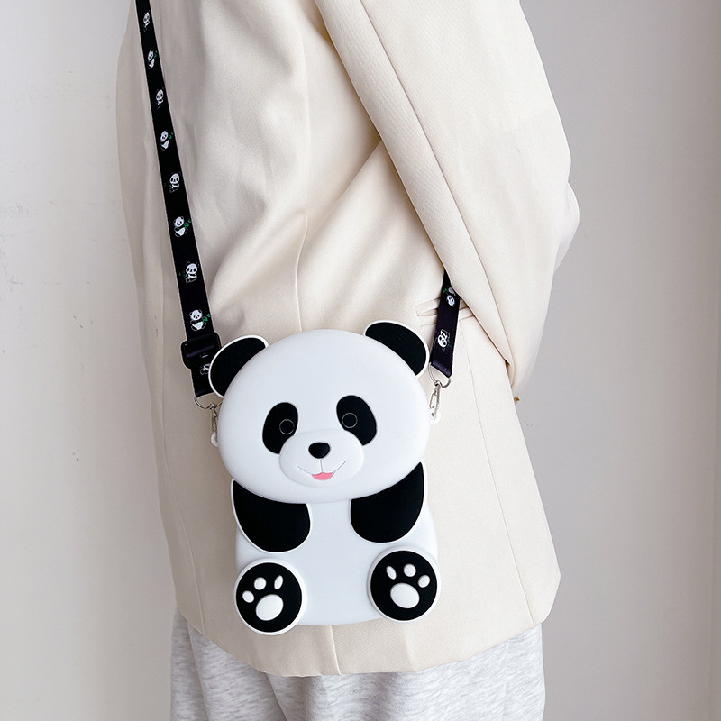 Panda Durable Compact Silicone Coin Bag With Zip Closure Crossbody Shoulder Bag Coin Wallet Bag School Office Supplies