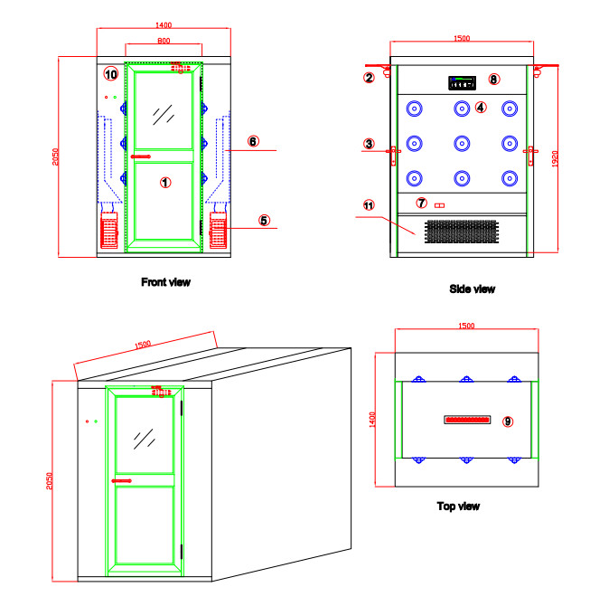 Automatic Cleanroom Air Shower With 2 Side Blowing For Electronics Factory
