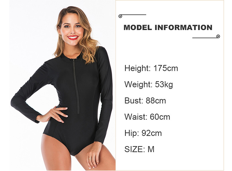 Neoprene Womens Long Sleeve One Piece Swimsuit Nylon Black Zipper Bathing Suit