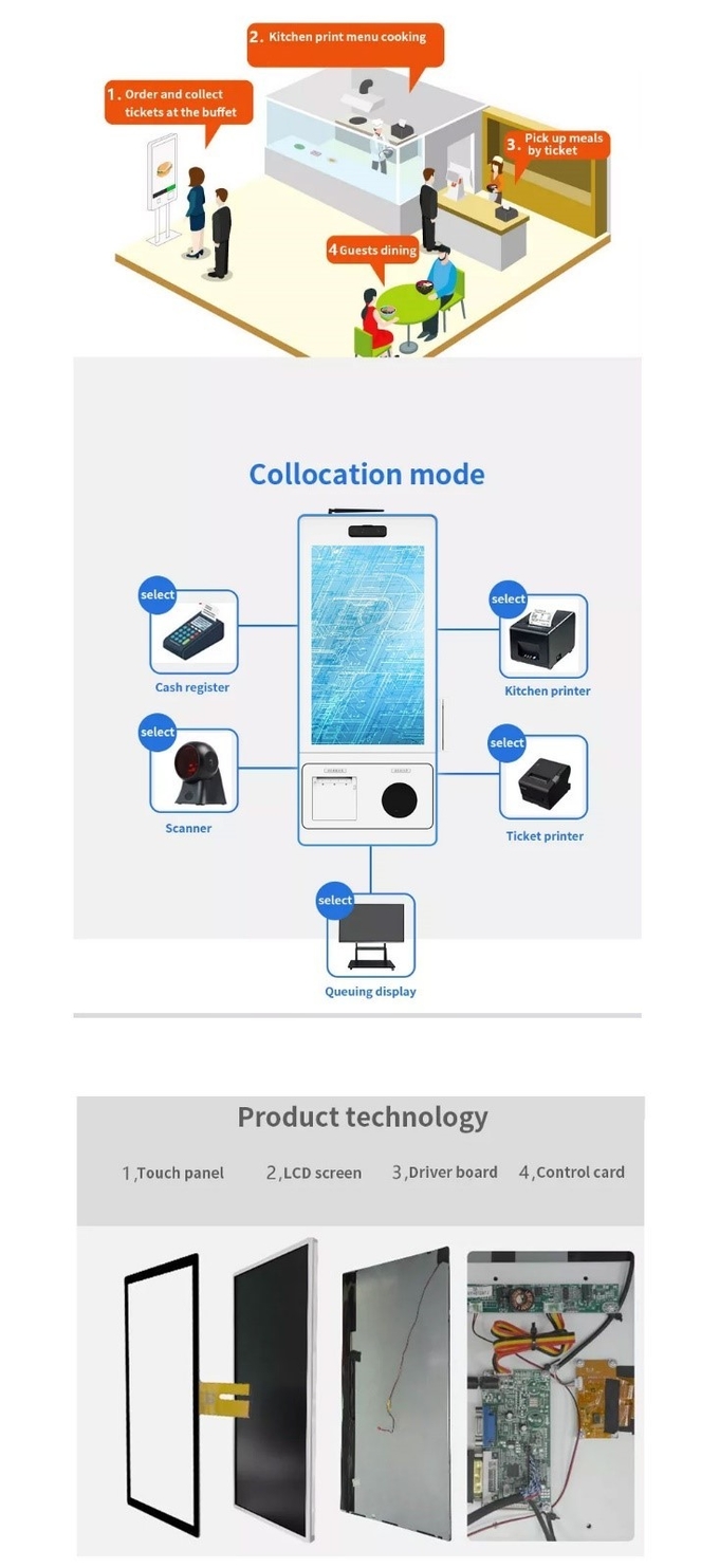 Supermarket 24 Inch POS Kiosk Self Check Out Kiosk Android Payment Machine