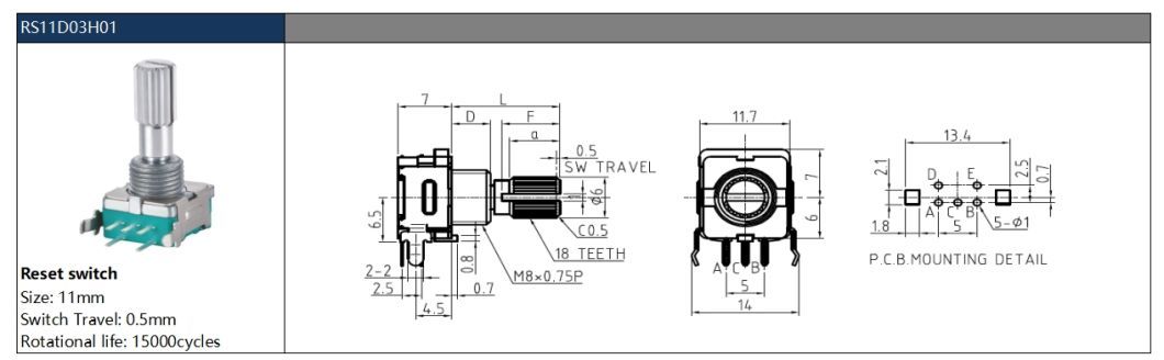 Reset Switch Aluminum Alloy Shaft Switch with 11mm Size