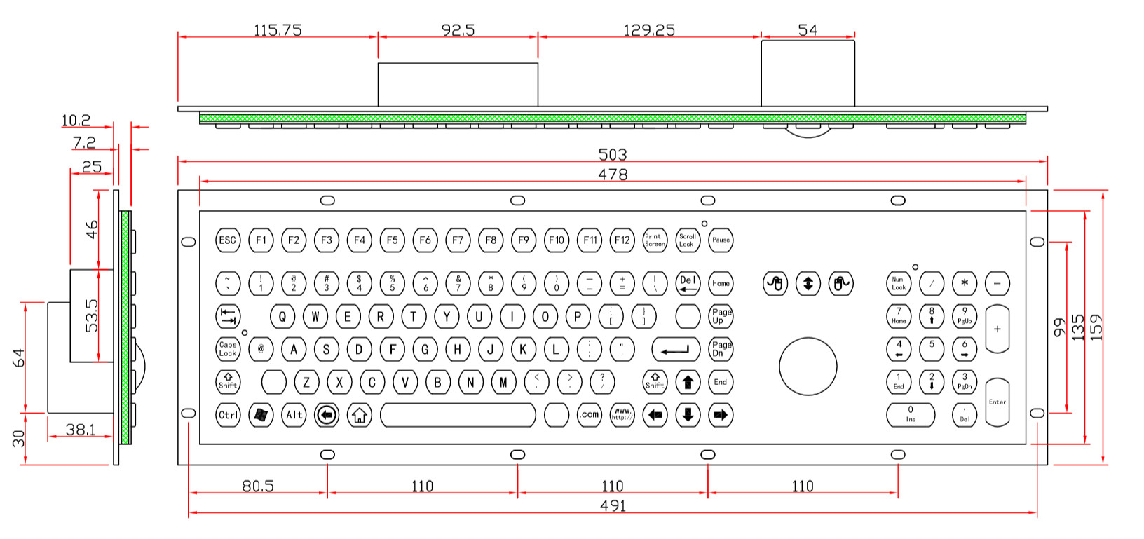 106 Keys Type Waterproof Keyboard , Industrial Grade Metal Computer Keyboard