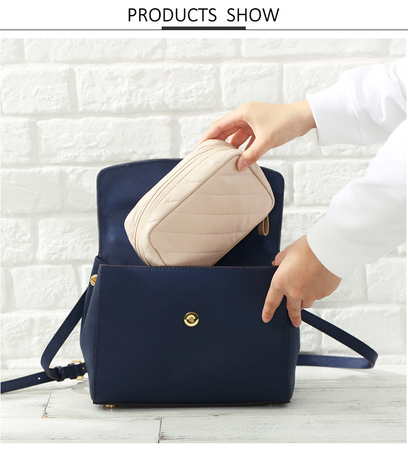 Leather Portable Waterproof Compartments PU Cosmetic Bag