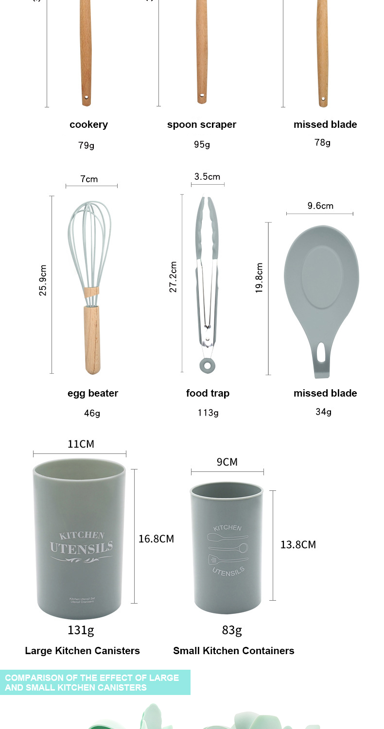 Non Toxic 12 Piece Silicone Cooking Utensil Set With Wood Handle