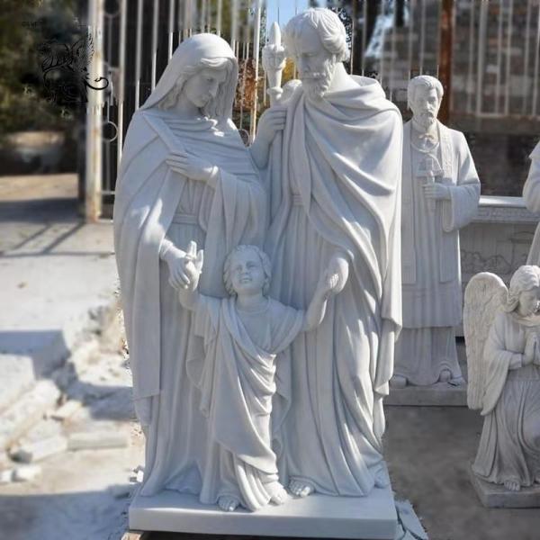 Marble Holy Family Statues Religious Life Size Jesus Stone Hand Carving Church