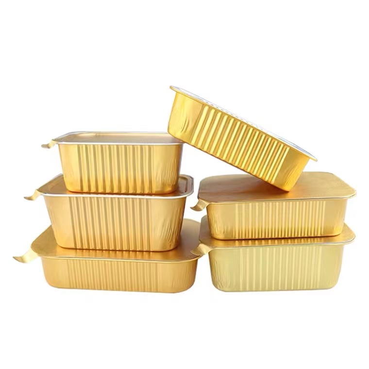 220x150mm Airline Meal Tray Gold Food Tray Aluminum Foil