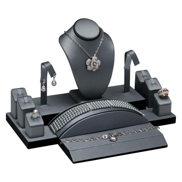 Jewelry Showcase Display Set Black Fabric for Store Window for Necklace, Bangle